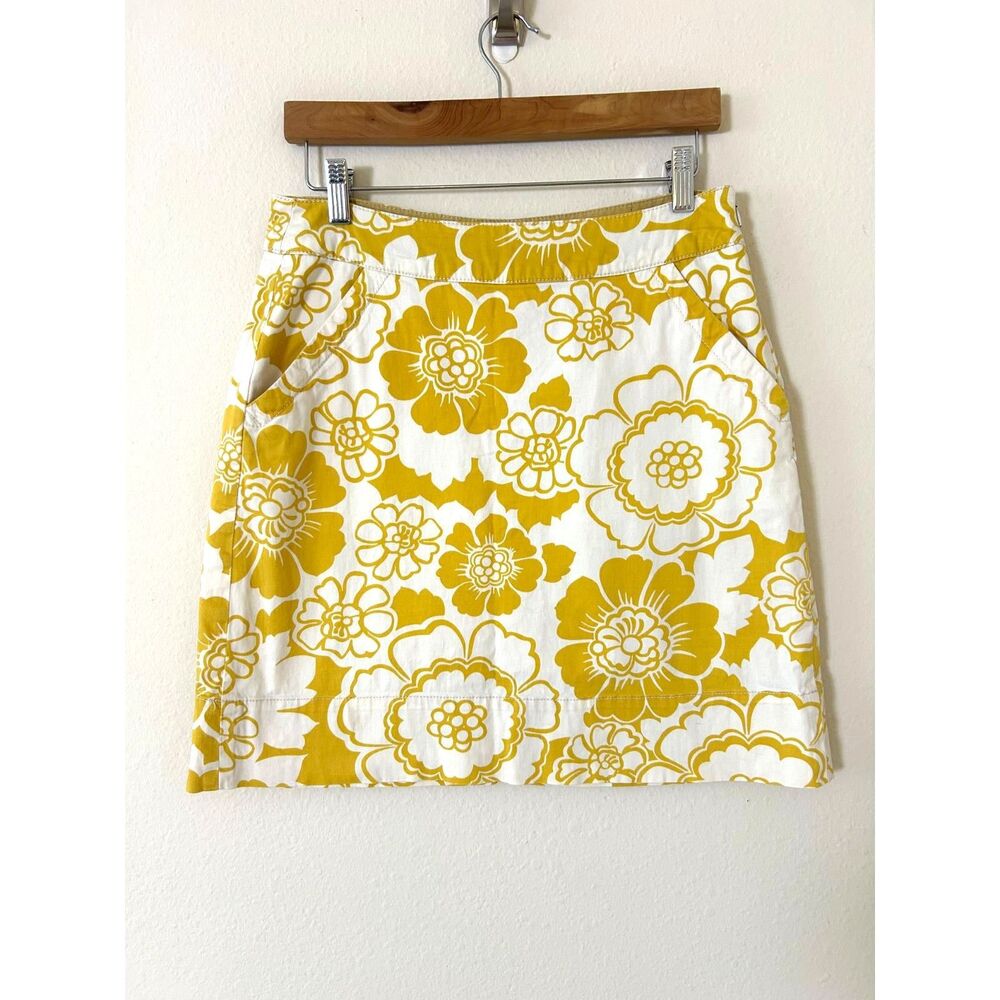 Boden Skirt‎ Women's 6R Yellow Gold Floral Short Cotton Summer Cruise Vacation